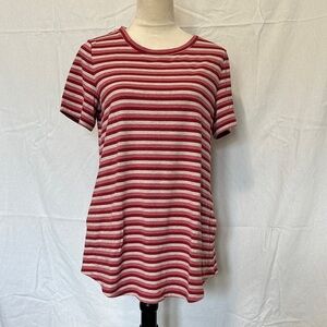 LOGO by Lori Goldstein Striped Top with Gold thread